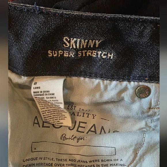 American Eagle Outfitters Women’s Indigo Skinny Supwe Stretch Jeans Sz 8L - Picture 3 of 3